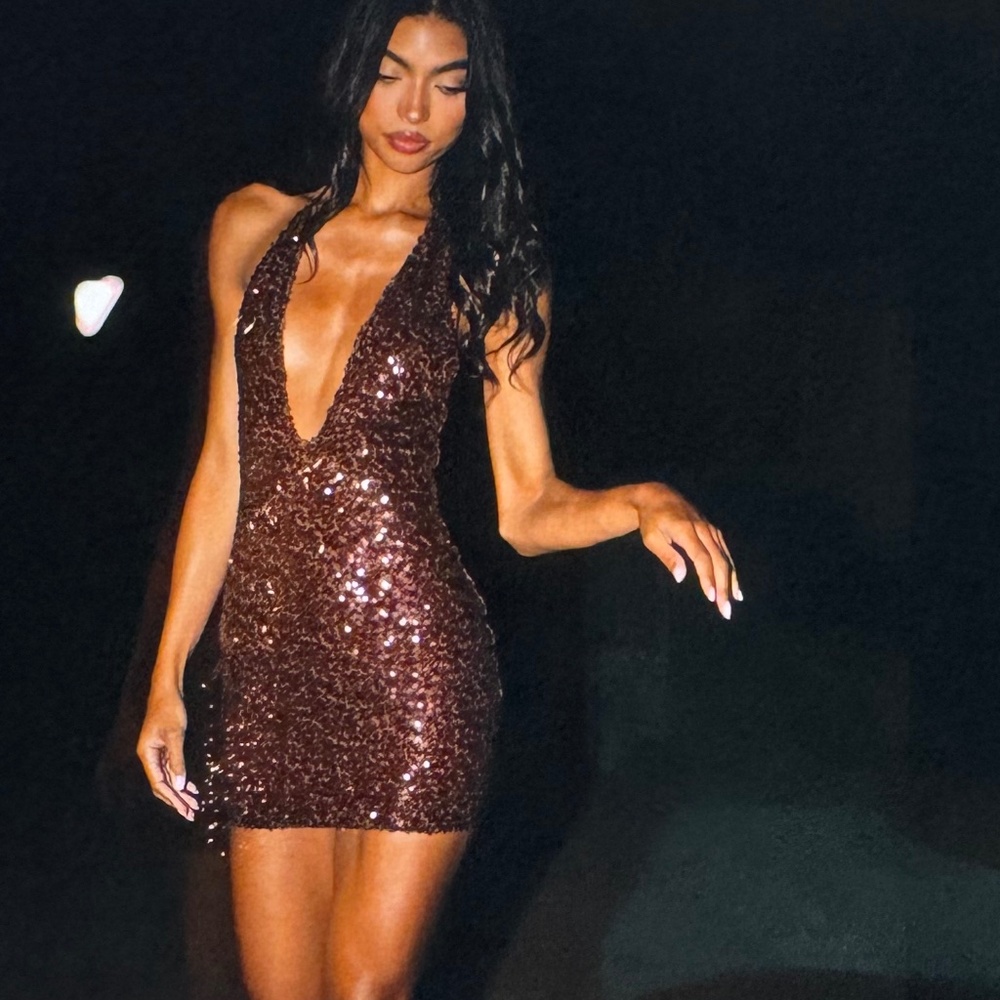 Meshki Brown sequin Mini Dress Size M